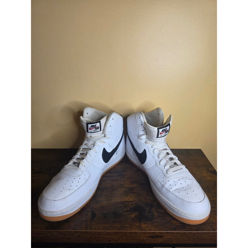 Nike Air Force 1 High White Black Gum Sole Tumbled Leather Sneakers Mens 11.5 - Picture 2 of 13